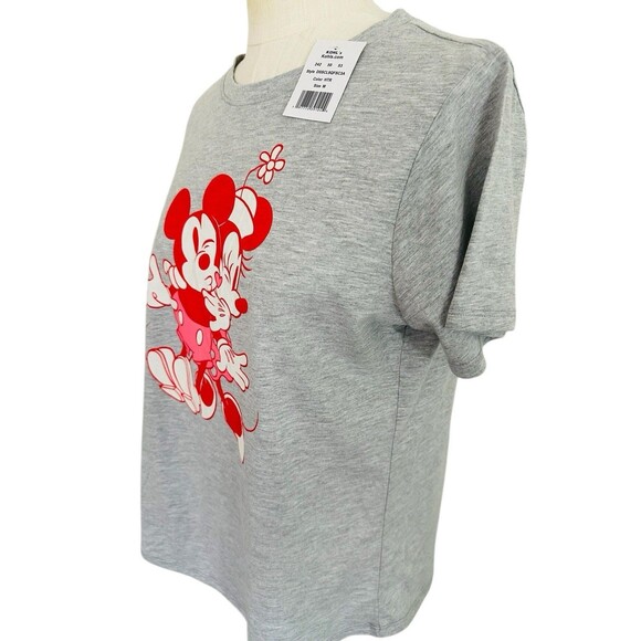 Disney Mickey & Minnie Mouse Sweet Love Graphic Tee Gray Women Medium NWT - Picture 6 of 11
